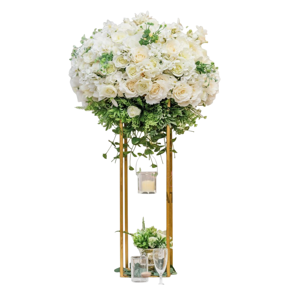 Ivory Luxe Floral Centerpiece with Gold Stand