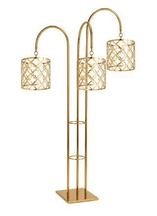 Luxury 3-Arm Gold Floor Candelabra Stand with Decorative Lantern Shades