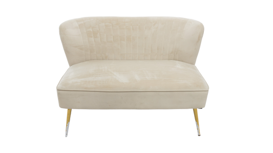 Ivory Velvet Loveseat with Gold Legs – Modern Accent Sofa for Wedding & Event Lounge Decor | GTA Event Rental