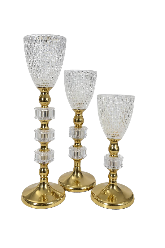 Luxury Gold Crystal Triple Candle Stand Centerpiece
