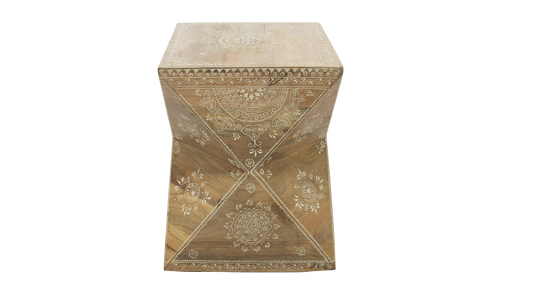 Boho Hand-Carved Accent Ottoman