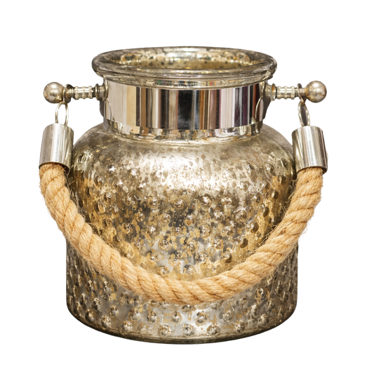 Luxury Gold Mercury Glass Lantern Vase with Rope Handle