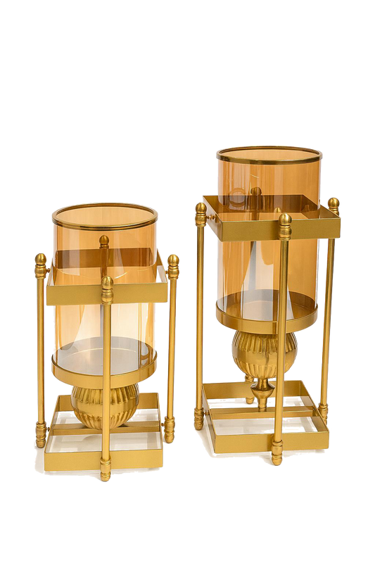 Luxury Gold Glass Lantern Candle Stand Set
