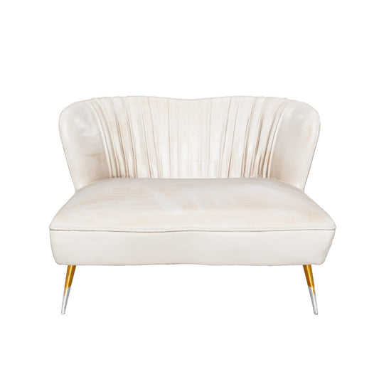 Ivory Velvet Loveseat with Gold Legs – Modern Accent Sofa for Wedding & Event Lounge Decor | GTA Event Rental