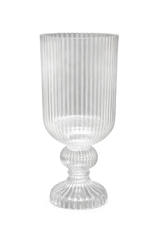 Ribbed Pedestal Glass Flower Vase Centrepiece