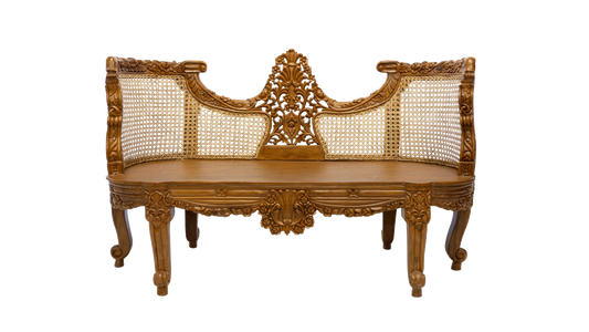 Mughal Hand-Carved Cane Bench